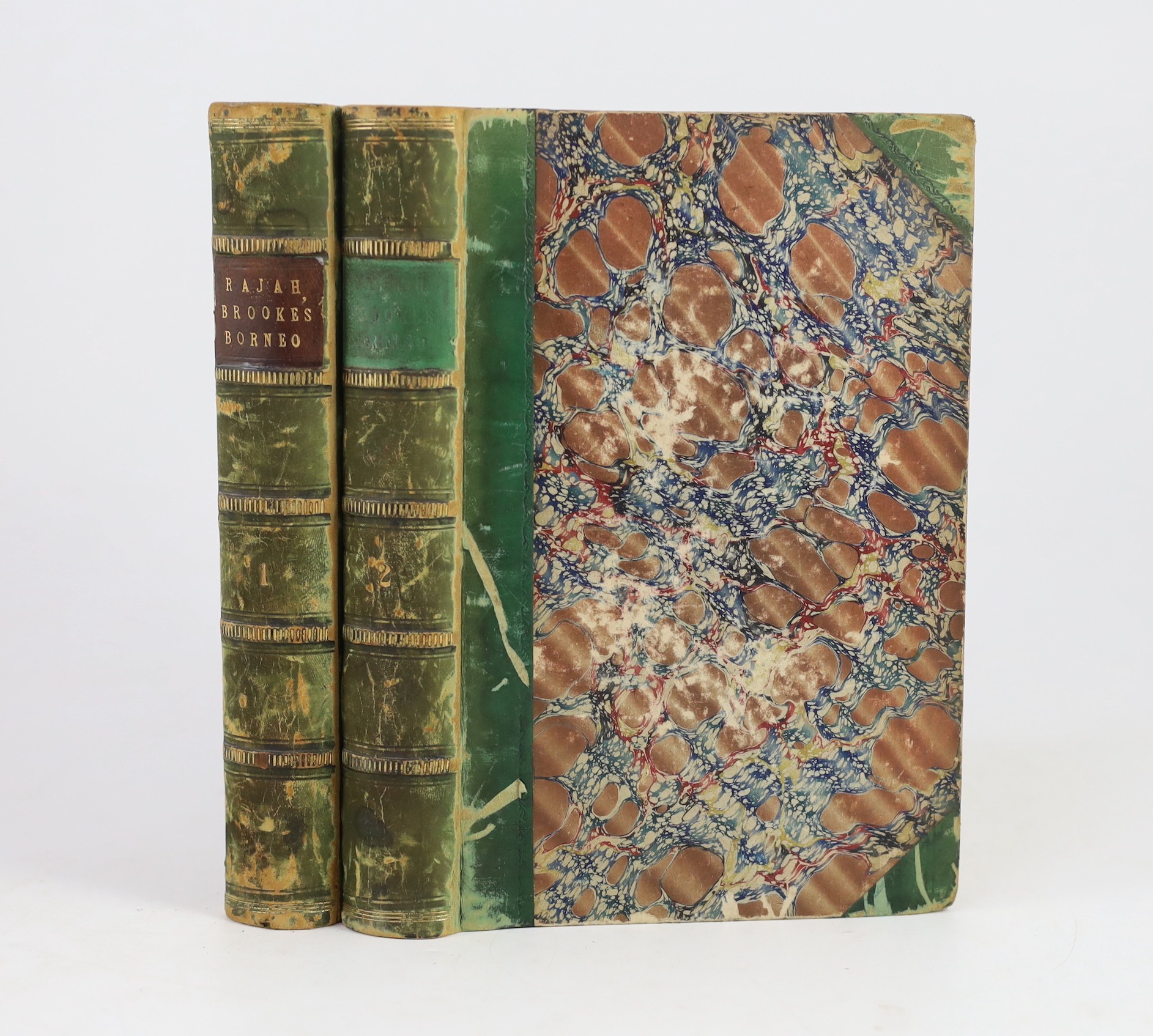 Mundy, Rodney, Capt - Narrative of Events in Borneo and Celebes, down to the Occupation of Labuan, 1st edition, 2 vols, 8vo, original half calf, with engraved portrait, 5 folding maps and charts, 6 lithograph plates and